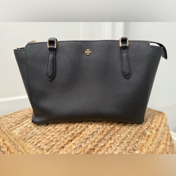 Tory Burch Emerson Top Zip Tote Black Crossbody Bag - Picture 14 of 15